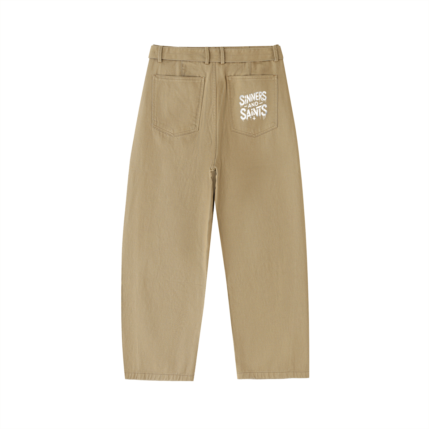 Twisted-Seam Belted Curved-Blade Pants