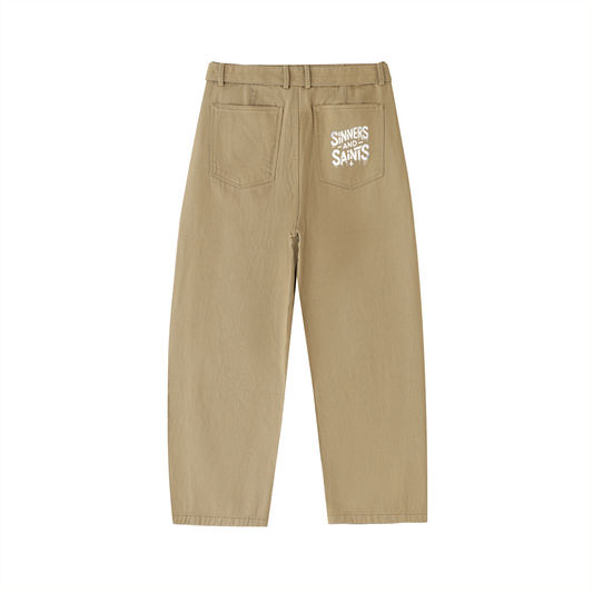Twisted-Seam Belted Curved-Blade Pants