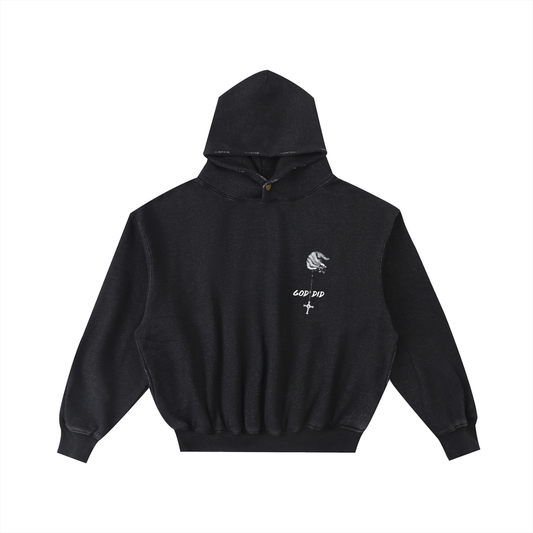 Frayed Enzyme Washed Fleece Hoodie